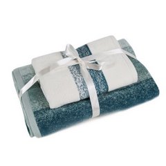 Komplet ręczników TRIS z bordiurą w pasy z efektem cieniowania przewiązanych efektowną wstążeczką - 37 x 25 x 10 cm - niebieski 4