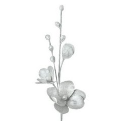 Kwiat sztuczny dekoracyjny z lśniącym brokatem srebrny Eurofirany - ∅ 15 x 86 cm - srebrny 1