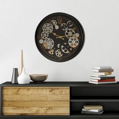 Okrągły zegar ścienny w metalowej ramie z ruchomymi kołami zębatymi Eurofirany - 35 x 7 x 35 cm - czarny 4