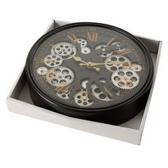 Okrągły zegar ścienny w metalowej ramie z ruchomymi kołami zębatymi Eurofirany - 35 x 7 x 35 cm - czarny 2
