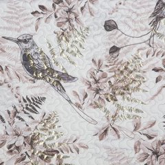 Narzuta biało beżowo różowa POLY pikowana metodą hot press z nadrukiem kwiatów i ptaków  Design 91 - 170 x 210 cm - biały 4