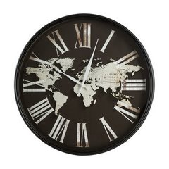 Okrągły zegar ścienny z mapą i rzymskimi cyframi Eurofirany - 60 x 6 x 60 cm - czarny 1
