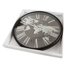 Okrągły zegar ścienny z mapą i rzymskimi cyframi Eurofirany - 60 x 6 x 60 cm - czarny 2