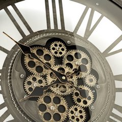 Okrągły zegar ścienny z rzymskimi cyframi i ruchomymi kołami zębatymi Eurofirany - 60 x 7 x 60 cm - stalowy 3