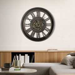 Okrągły zegar ścienny z rzymskimi cyframi i ruchomymi kołami zębatymi Eurofirany - 60 x 7 x 60 cm - stalowy 4