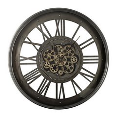 Okrągły zegar ścienny z rzymskimi cyframi i ruchomymi kołami zębatymi Eurofirany - 60 x 7 x 60 cm - stalowy 1