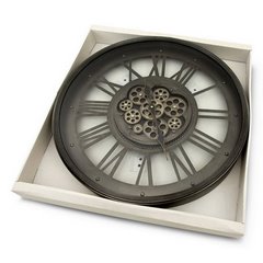 Okrągły zegar ścienny z rzymskimi cyframi i ruchomymi kołami zębatymi Eurofirany - 60 x 7 x 60 cm - stalowy 2