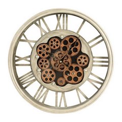 Okrągły zegar ścienny z rzymskimi cyframi i ruchomymi kołami zębatymi Eurofirany - 37 x 7 x 37 cm - popielaty 1
