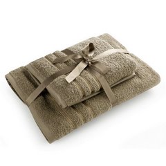 Komplet ręczników LOCA z bordiurą z tkanymi paskami przewiązanych efektowną wstążeczką - 37 x 25 x 10 cm - brązowy 2