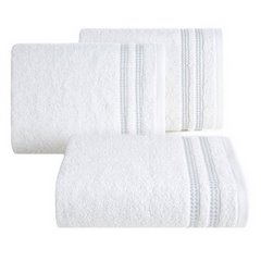 Ręcznik łazienkowy ALLY bawełniany z subtelną bordiurą w paseczki Eurofirany - 50 x 90 cm - biały 1