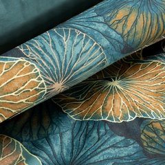 Komplet pościeli NIKA 30 z satyny bawełnianej zdobiona nadrukiem liści lilii wodnej Eurofirany - 180 x 200 cm - ciemnoturkusowy 5