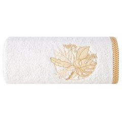Ręcznik PALMS bawełniany z haftowana bordiurą  w egzotyczne liście Eurofirany - 50 x 90 cm - biały 2
