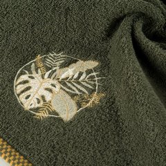 Ręcznik PALMS bawełniany z haftowana bordiurą  w egzotyczne liście Eurofirany - 50 x 90 cm - oliwkowy 4