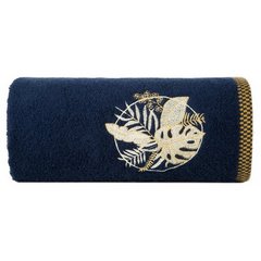 Ręcznik PALMS bawełniany z haftowana bordiurą  w egzotyczne liście Eurofirany - 50 x 90 cm - granatowy 2