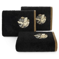 Ręcznik PALMS bawełniany z haftowana bordiurą  w egzotyczne liście Eurofirany - 50 x 90 cm - czarny 1