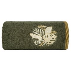 Ręcznik PALMS bawełniany z haftowana bordiurą  w egzotyczne liście Eurofirany - 70 x 140 cm - oliwkowy 2